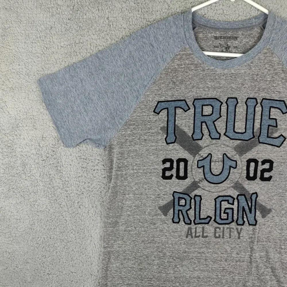 True Religion Raglan Shirt Men's Extra Large Grey Heather Gray Tee